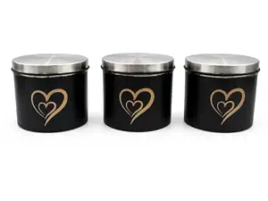 SS Heart Print Epoxy Canister Set of 3, Black - 500ml x 3