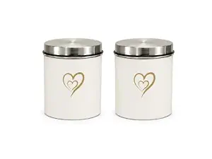 SS Heart Print Epoxy Canister Set of 2, White - 650ml x 2