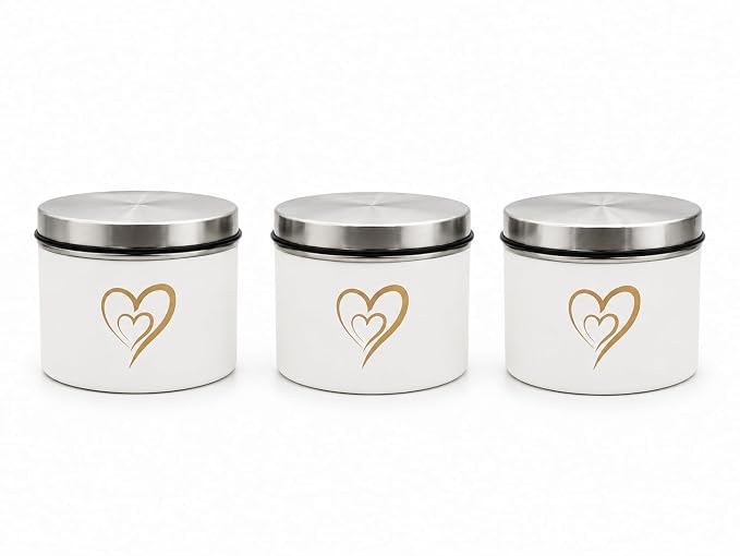 SS Heart Print Epoxy Canister Set of 3, White - 500ml x 3