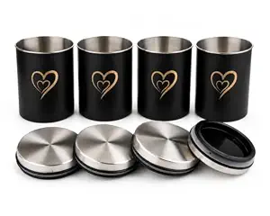 SS Heart Print Epoxy Canister Set of 6, Black - 650ml x 6