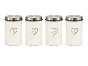 SS Heart Print Epoxy Canister Set of 4, White - 850ml x 4