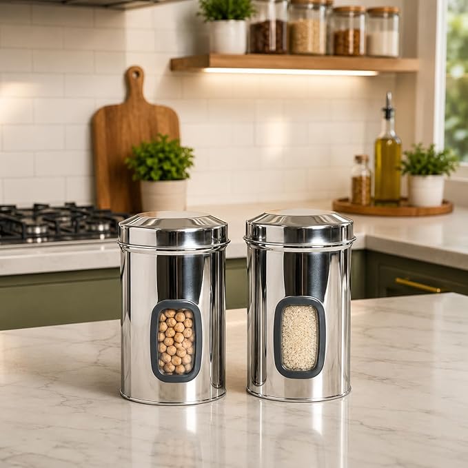 SS Window Canister Capsule Shape 1500ml x 2pcs