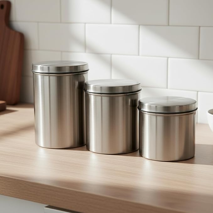 SS Canister Set of 3, Matt Silver - 500ml, 650ml, 850ml