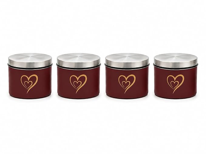 SS Heart Print Epoxy Canister Set of 4, Maroon - 500ml x 4