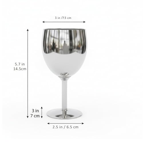 Shatterproof Stainless Steel Goblet Wine Glass Set of 8, Shatterproof, Unbreakable Drinkware for Wine & Cocktails, Return Gift, Falooda Icecream Serving Glass, Thick and Sturdy (250ml Each) (Silver)