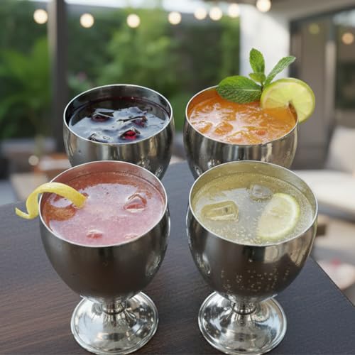 Shatterproof Stainless Steel Goblet Wine Glass Set of 12, Shatterproof, Unbreakable Drinkware for Wine & Cocktails, Return Gift, Falooda Icecream Serving Glass, Thick and Sturdy (250ml Each) (Silver)
