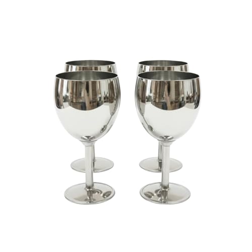Shatterproof Stainless Steel Goblet Wine Glass Set of 4, Shatterproof, Unbreakable Drinkware for Wine & Cocktails, Return Gift, Falooda Icecream Serving Glass, Thick and Sturdy (250ml Each) (Silver)