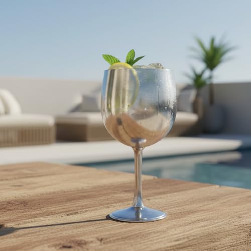 Shatterproof Stainless Steel Goblet Wine Glass Set of 6, Shatterproof, Unbreakable Drinkware for Wine & Cocktails, Return Gift, Falooda Icecream Serving Glass, Thick and Sturdy (250ml Each) (Silver)
