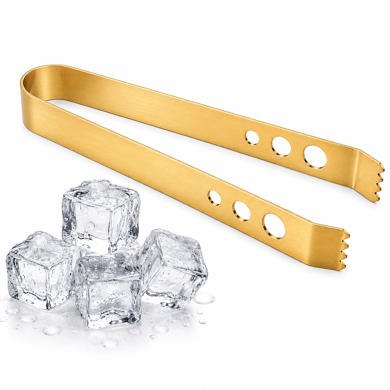 Stainless Steel Golden Ice Tong for Ice Cubes, Sugar, Snacks & Buffet Serving | Heavy Duty Anti-Slip Ice Cube Tongs for Kitchen, Bar, Party & Cocktail Accessories