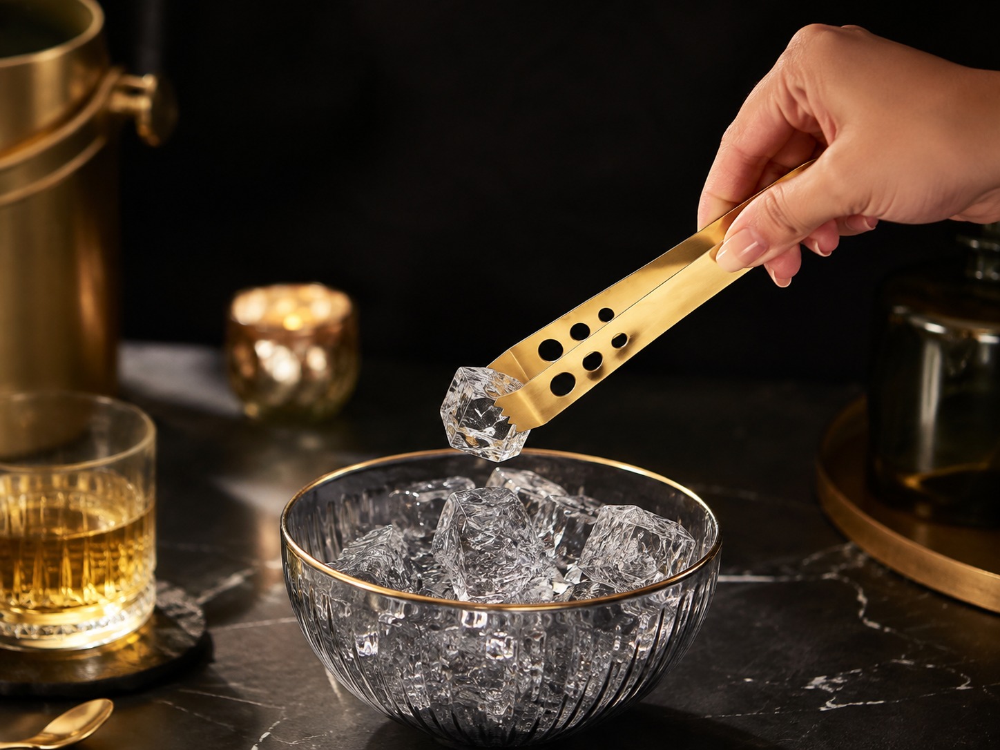 Stainless Steel Golden Ice Tong for Ice Cubes, Sugar, Snacks & Buffet Serving | Heavy Duty Anti-Slip Ice Cube Tongs for Kitchen, Bar, Party & Cocktail Accessories