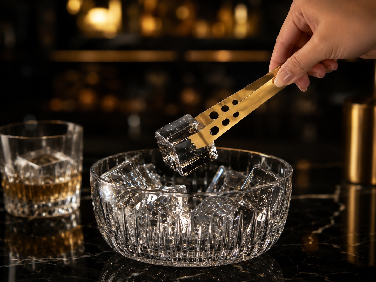 Stainless Steel Golden Ice Tong (Pack of 2) for Ice Cubes, Sugar, Snacks & Buffet Serving | Heavy Duty Anti-Slip Ice Cube Tongs for Kitchen, Bar, Party & Cocktail Accessories