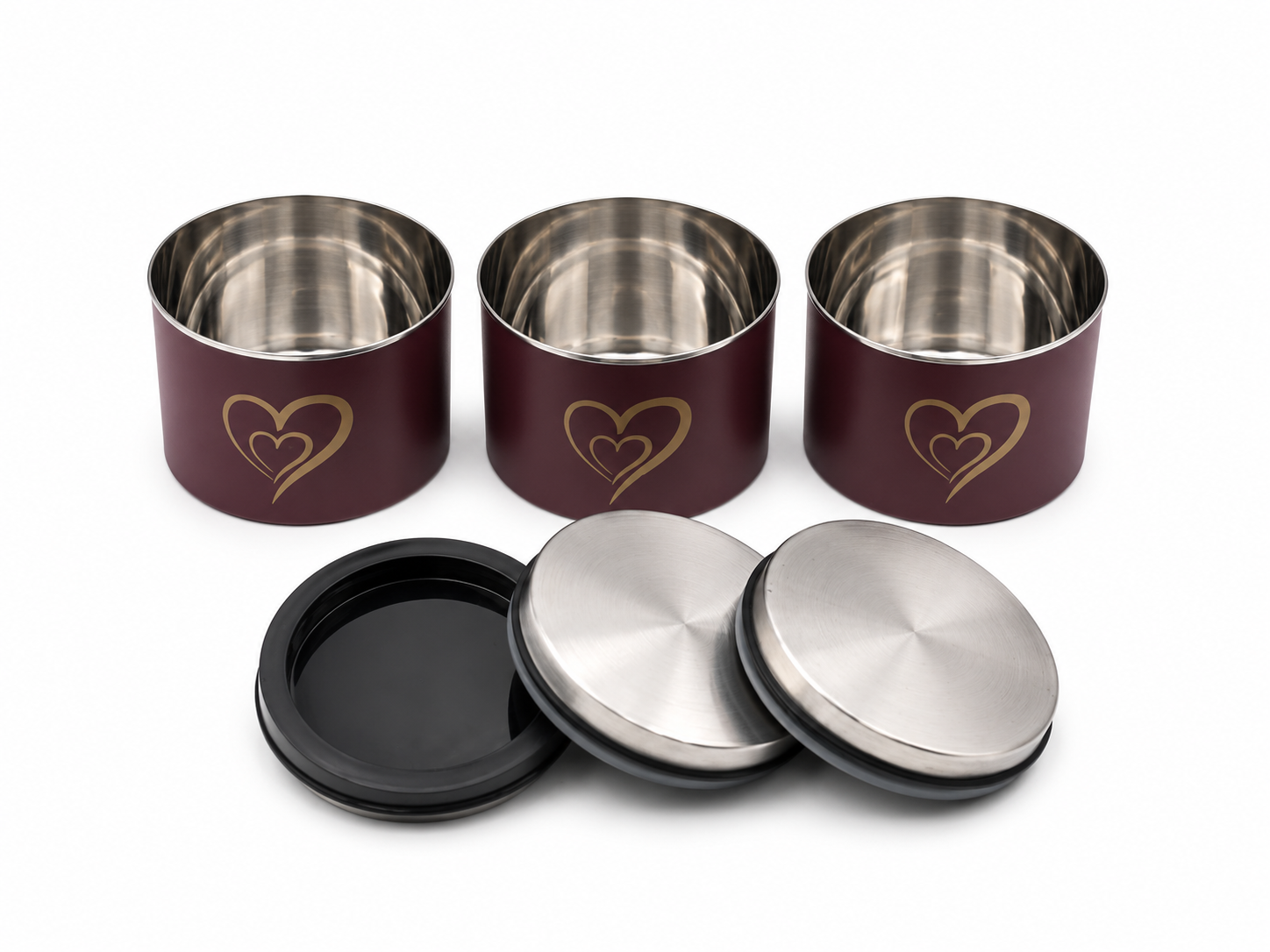 Airtight Stainless Steel Vacuum Storage Canister, Food Grade Kitchen Storage Containers with Vacuum Seal Lids, Coffee Tea Sugar Storage Jars for Pantry Organization, Set of 3, 500ml each, Maroon