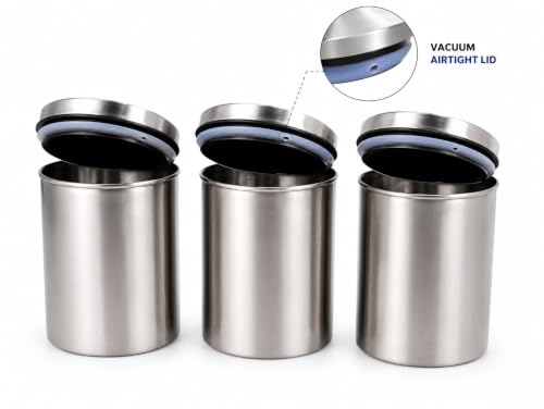 Multipurpose Stainless Steel Airtight Vacuum Storage Canister Set, Kitchen Food Storage Container, Longlife Kitchen container Set, Matt Finishing, Suitable for all type kitchen, Set of 3, 850 ml each