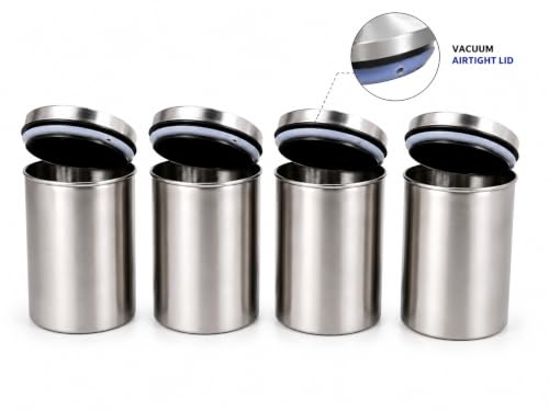 Airtight Stainless Steel Storage Canister Set, Premium Kitchen Storage Containers,Ideal for any type of Kitchen, Longlife Steel containers, 850ml x 4pcs
