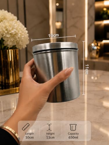 Airtight Stainless Steel container with lid, Vacuum Canister for Kitchen storage, Kitchen Containers Set, Ideal for Return Gift, Housewarming Gift, 650ml each, 2pcs set