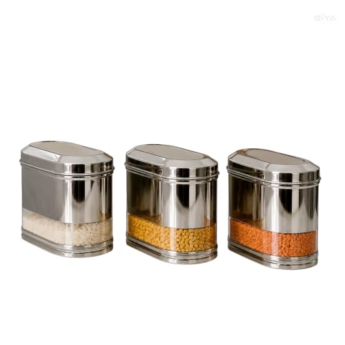 Stainless Steel See-through Containers for kitchen, Iconic Capsule Shape, Multipurpose Food Storage Jar, 1500ml x 3pcs