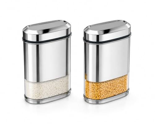 Stainless Steel See-through Containers for kitchen, Iconic Capsule Shape, Multipurpose Food Storage Jar, 2700ml x 2pcs