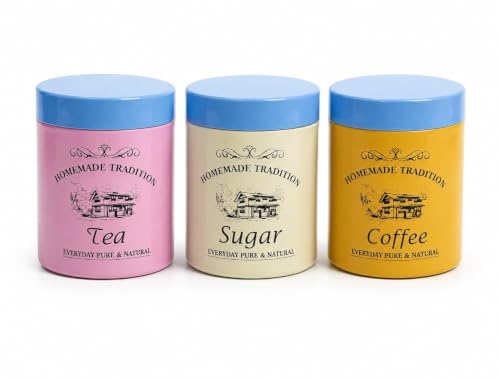 Stainless Steel Containers (750mlx3pcs), Scratch proof, Kitchen Canister Set, Aesthetic Kitchen decorative, Tea Coffee Sugar Containers, Epoxy coated (Radient Colors)