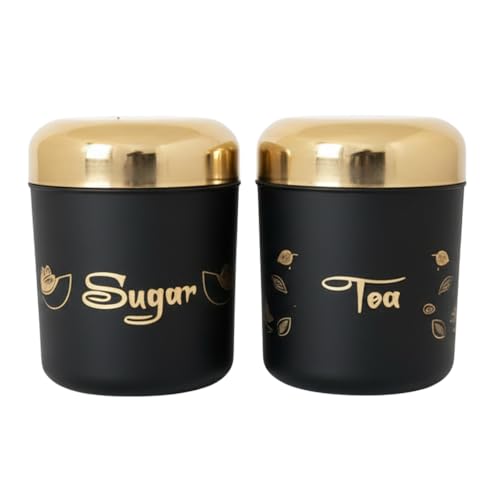 Multipurpose Stainless Steel Tea Sugar Jar Set (500ml each), Premium Tea Sugar Containers, Airtight Kitchen Canisters, Dishwash Safe  Epoxy Coated (Black Finishing)