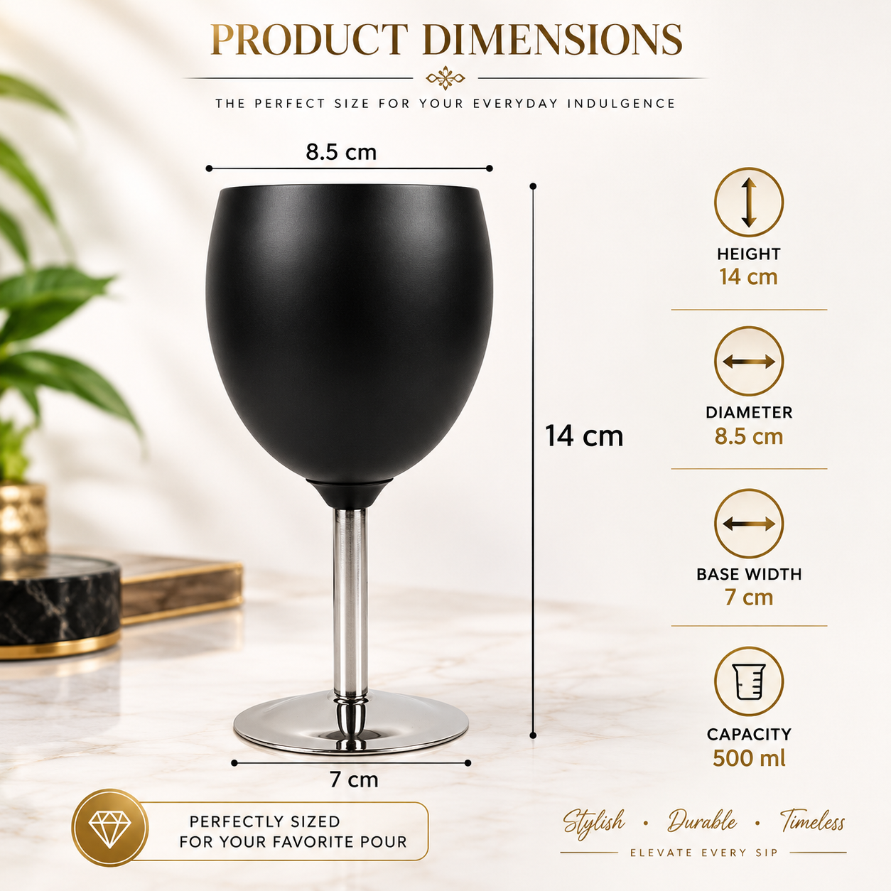 Stainless Steel Wine Glasses, Set of 4, Luxurious Matt Black, Unbreakable Stemmed Metal Goblets, Ideal for Return and Wedding Gifts, 100% Food Grade Steel Goblet, Party Drinkware (Black)