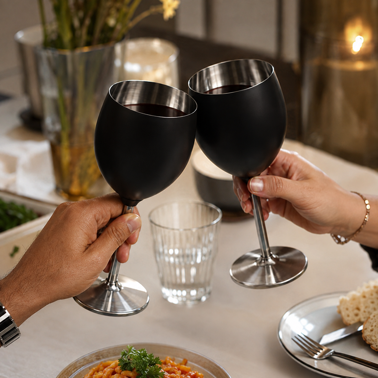Stainless Steel Wine Glasses, Set of 4, Luxurious Matt Black, Unbreakable Stemmed Metal Goblets, Ideal for Return and Wedding Gifts, 100% Food Grade Steel Goblet, Party Drinkware (Black)