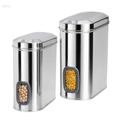 Stainless Steel Window Containers for kitchen, Iconic Capsule Shape, Multipurpose Food Storage Jar, 2500ml x 2pcs