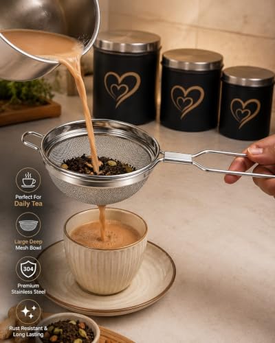 Stainless Steel Tea Strainer (Size 9cm), Stainless Steel Tea Strainer,Heavy Duty Chalani, Coffee Strainer, Tea Filter Stainless Steel, Fine Mesh x1pc