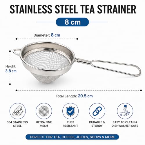 Stainless Steel Tea Strainer Conical Shape (Size 8cm), Stainless Steel Tea Strainer,Heavy Duty Chalani, Coffee Strainer, Tea Filter Stainless Steel, Fine Mesh X1pc