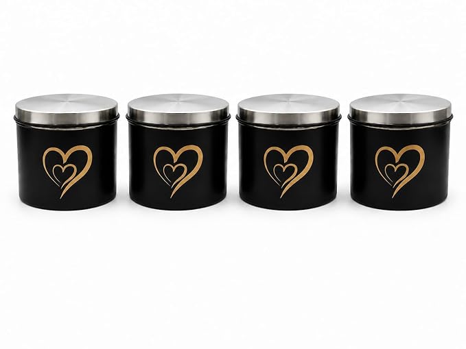 SS Heart Print Epoxy Canister Set of 4, Black - 500ml x 4
