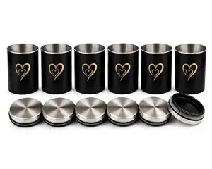 SS Heart Print Epoxy Canister Set of 6, Black - 850ml x 6